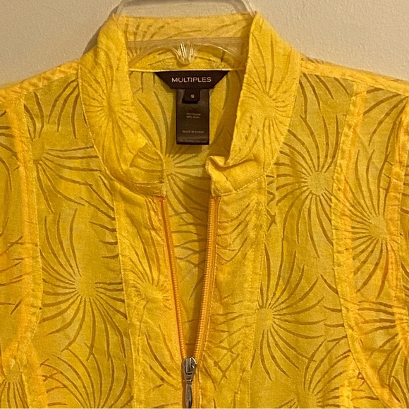 Multiples Women Sheer Zip Up Size S Top/Jacket Cover Up Yellow Roll Tab Sleeves - Picture 3 of 12